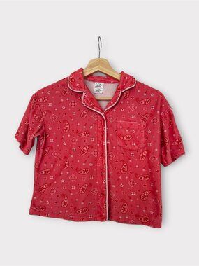 Art Class Girls Western Button-Down Pajama Short Set Size L Coral Pink Paisley